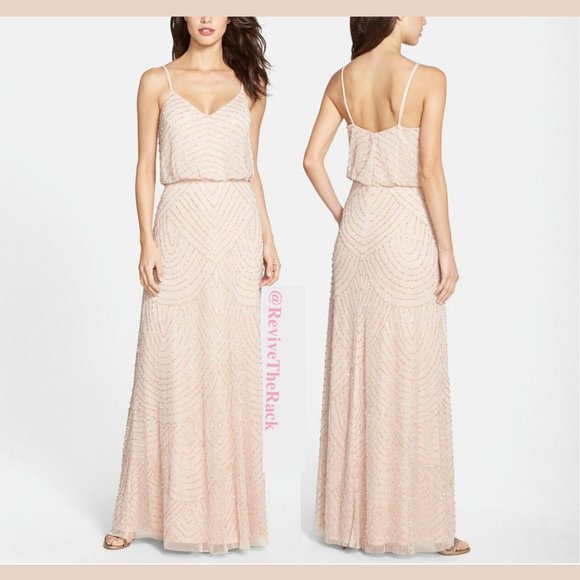 NEW! Adrianna‎ Papell Art Deco Beaded Blouson Gown in Blush Pink [SZ 12 ] - Picture 5 of 13